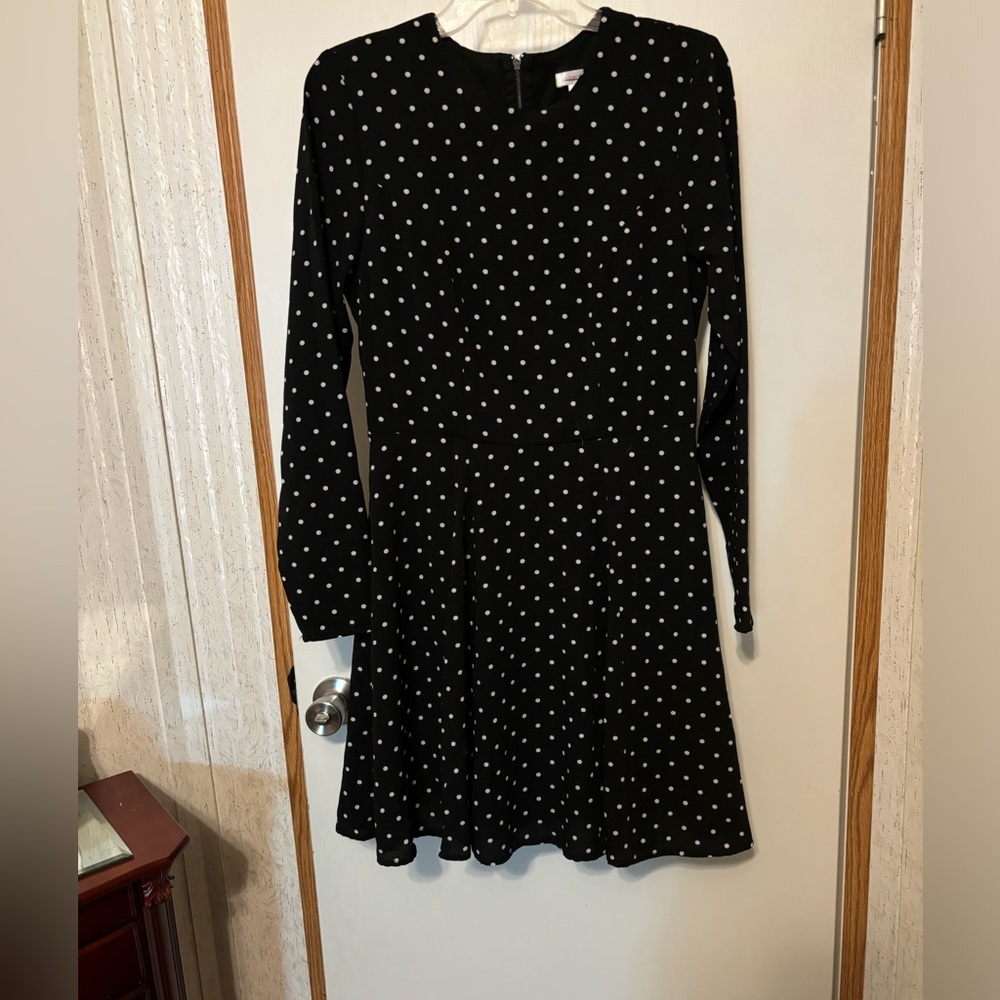 Xhilaration Black and White Polka Dot Long Sleeve Dress